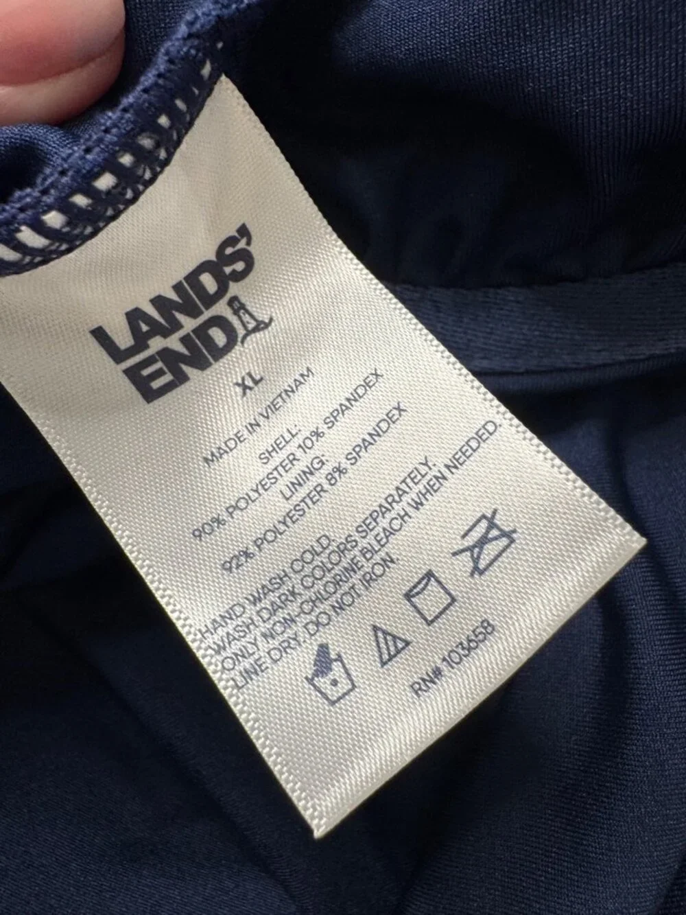Lands' End Knot Front Jacquard Size XL One Piece Swim Suit Navy Textured NWT Und